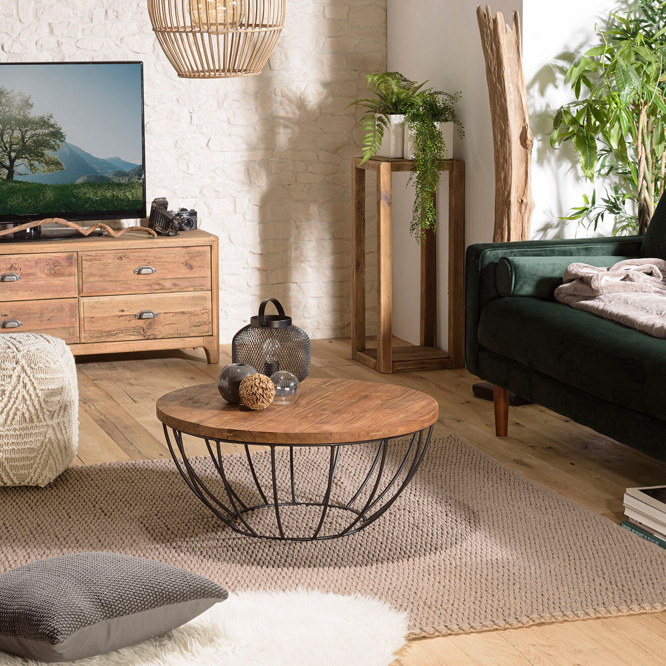 Macabane Table basse Sixtine bois naturel  - D.80xH.35 cm