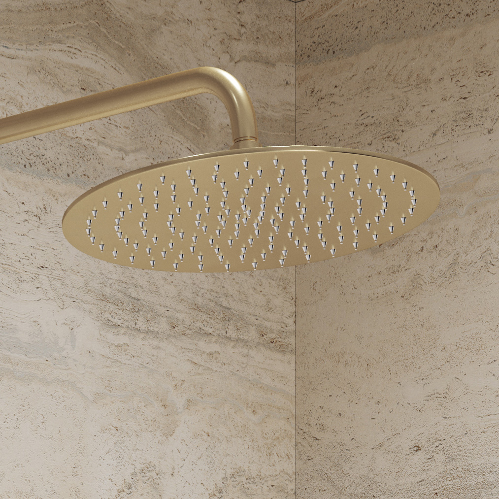 Saniclear Evolution Stripes opbouw regendouche geborsteld messing / mat goud met 20cm hoofddouche en 2 standen handdouche