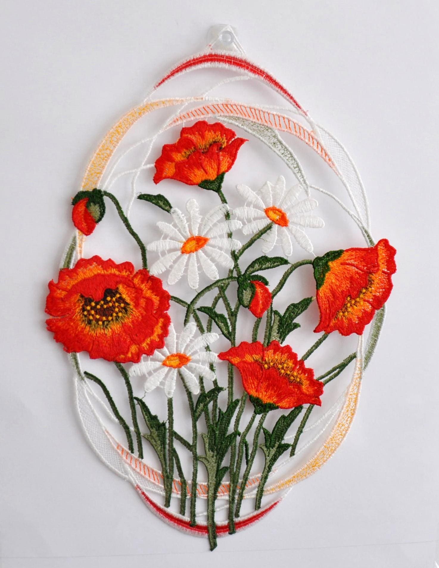 Stickereien Plauen Fensterbild »Mohnblumen« mit echter Plauener Spitze Stickerei