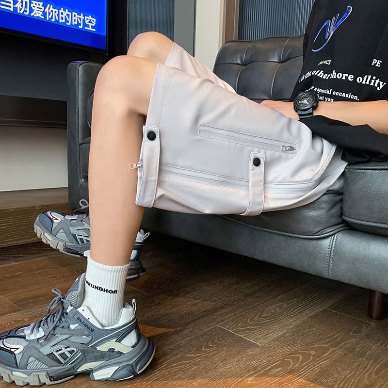 Posive - Effen shorts met trekkoord in de taille en ritssluiting