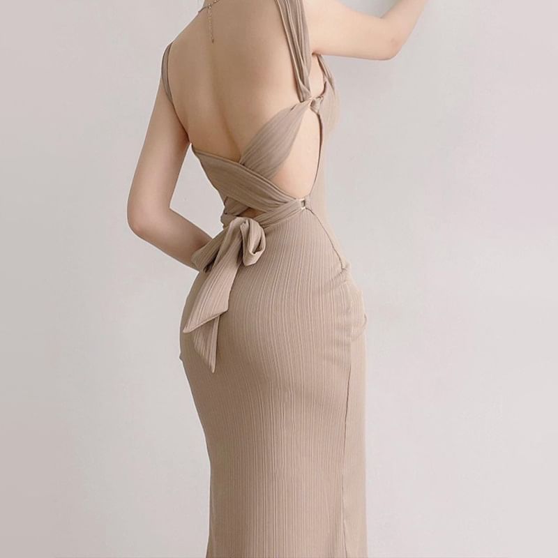 Smackthat - Spaghettibandjes Maxi Bodycon Jurk zonder Rug
