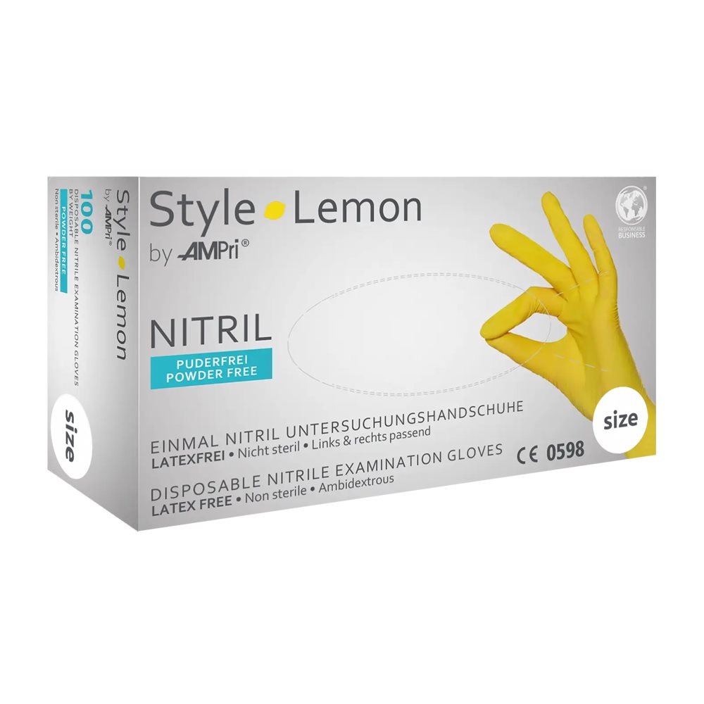 Ampri Nitril Einweg Handschuhe Style<br>100 Stück, Box, S, latexfrei Lemon
