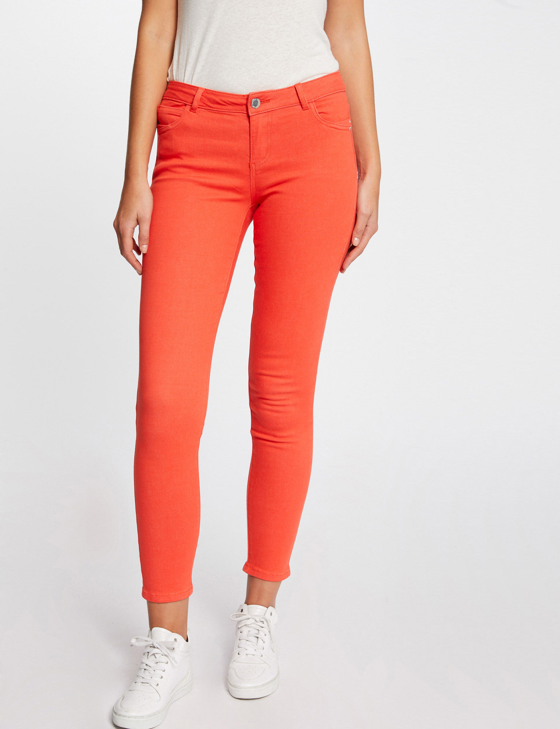 Jeans skinny taille basse orange femme - orange