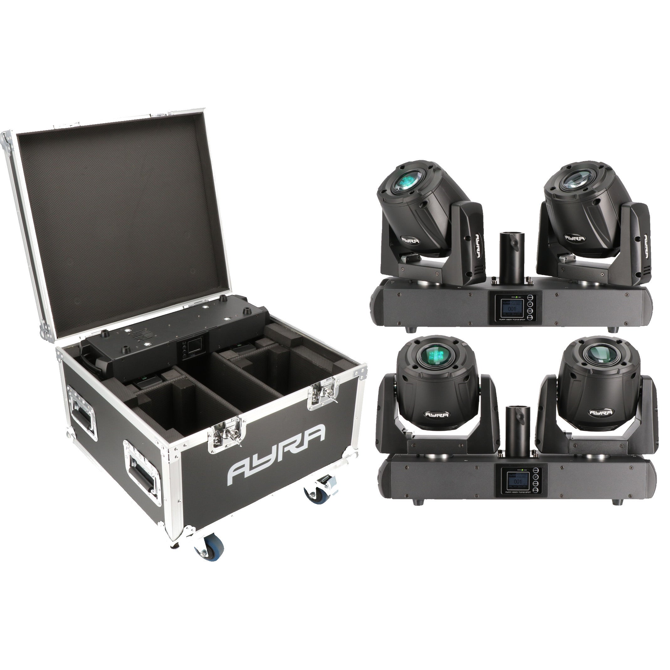 Ayra Vision Twins Spot LED movinghead set inclusief flightcase