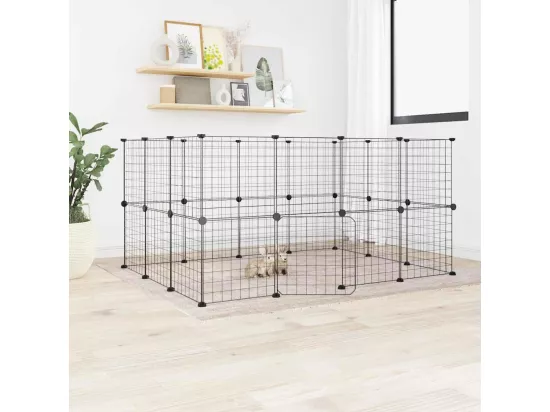 Cage animaux de compagnie à 28 panneaux et porte Noir 35x35 cm