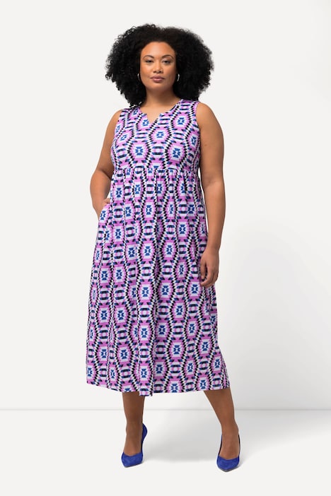 Jerseykleid, A-Linie, Tunika-Ausschnitt, ärmellos