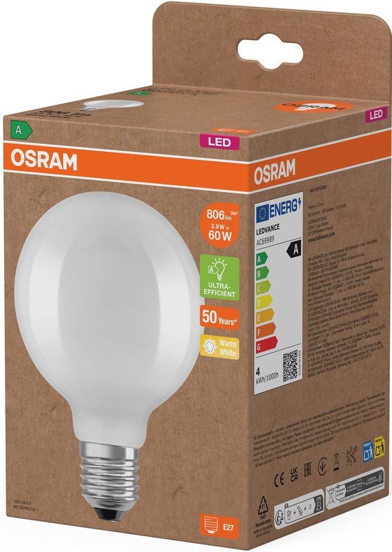 Osram - G95 Bollamp - Warm Wit - 9,5 cm - 3,8W