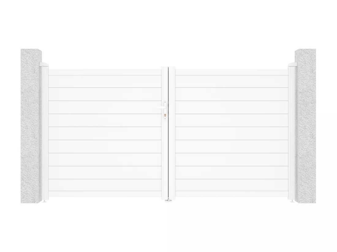 Portail battant aluminium plein L305 x H166 cm blanc - NAZARIO