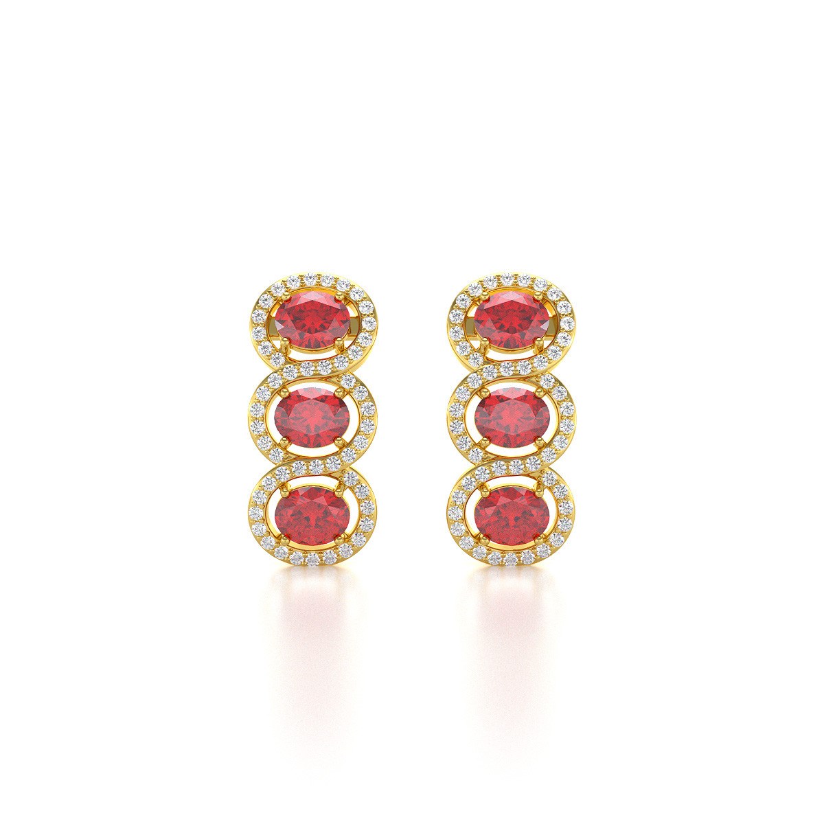 Boucles d'oreilles ADEN Or 585  Jaune Rubis forme Ovale et Diamants 4.55grs