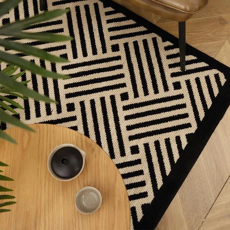 Nordic Style Black White Geometric Bedroom Floor Mat  | Classic Stripe Anti-slip Rug Doormat