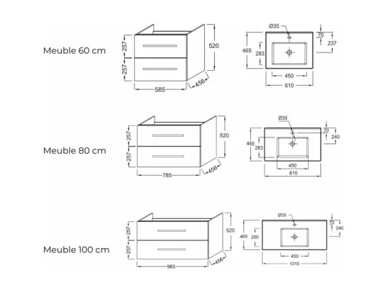 Pack meuble vasque 100 cm JACOB DELAFON Ola up chêne + miroir + spot
