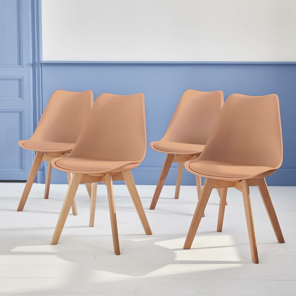 Lot de 4 chaises scandinaves. Pieds bois de hêtre. Chaises 1 place. Vieux rose