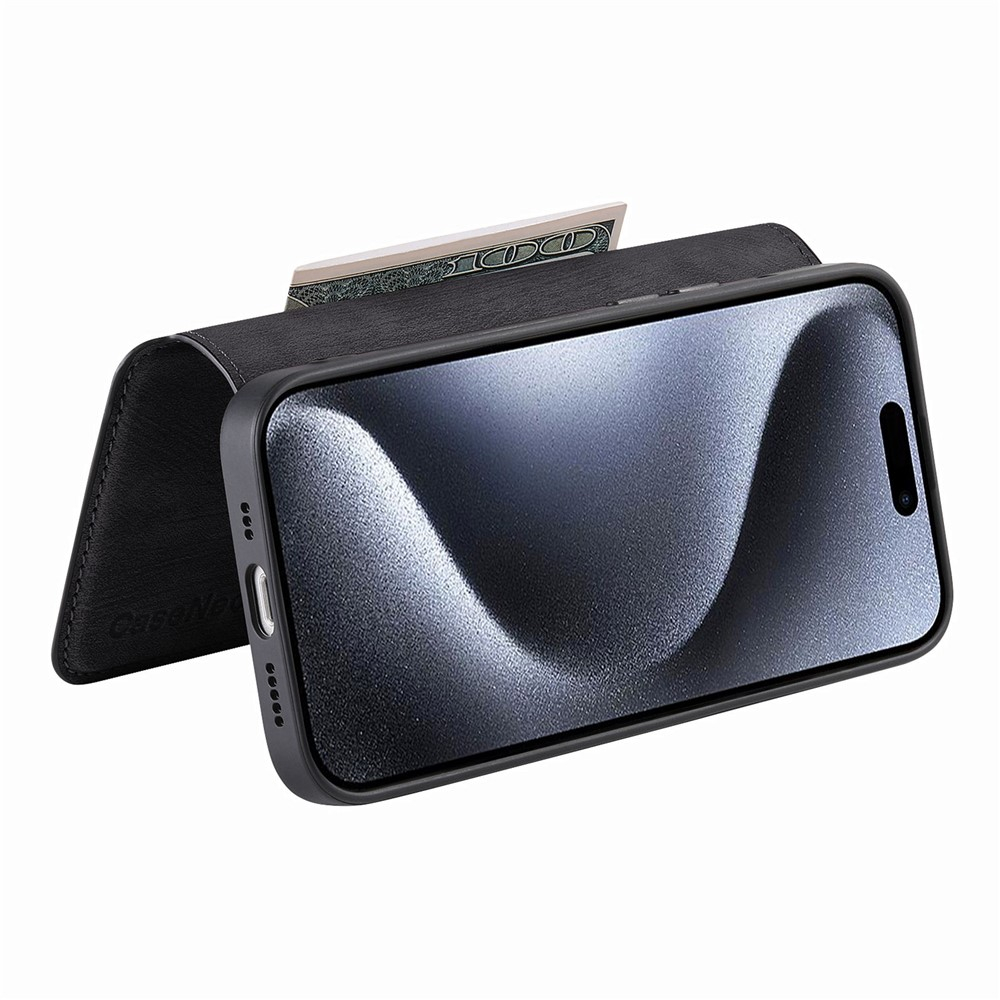 iPhone 16 Pro MagSafe Leder Case Schutzhülle   Abnehmbare Tasche inkl. Kartenfächer - Schwarz