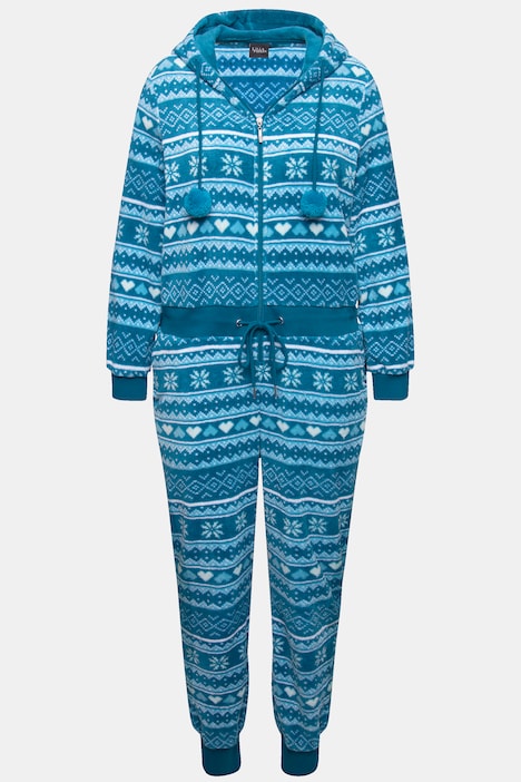 Homewear-Overall, Plüsch, Norweger, Kapuze, Langarm