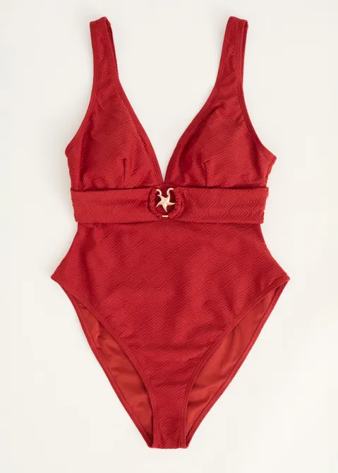 Badpak met zeester detail rood (ROO.RS)