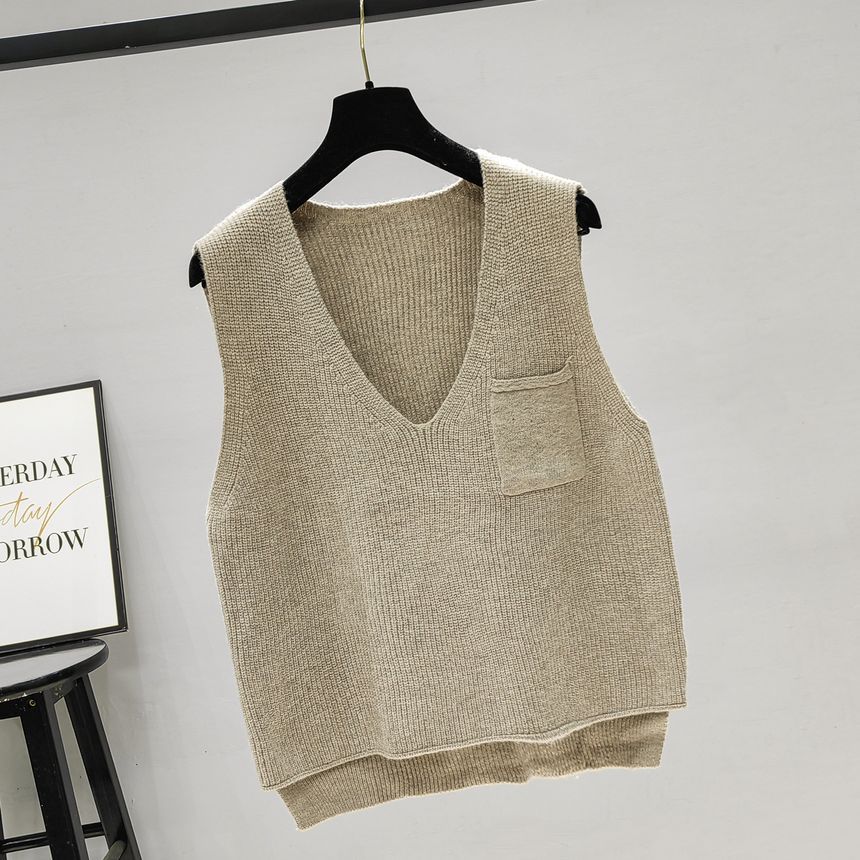 Keiko Girl - Mouwloos V-hals vest met effen zakken
