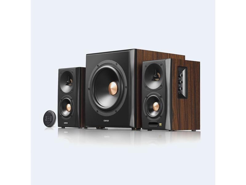 Edifier Regallautsprecher Paar S360DB Braun Hi-Res zertifiziertes 2.1 Audio-System mit diversen Eingangsoptionen