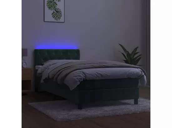 Sommier tapissier et matelas et LED Vert foncé 80x200cm Velours