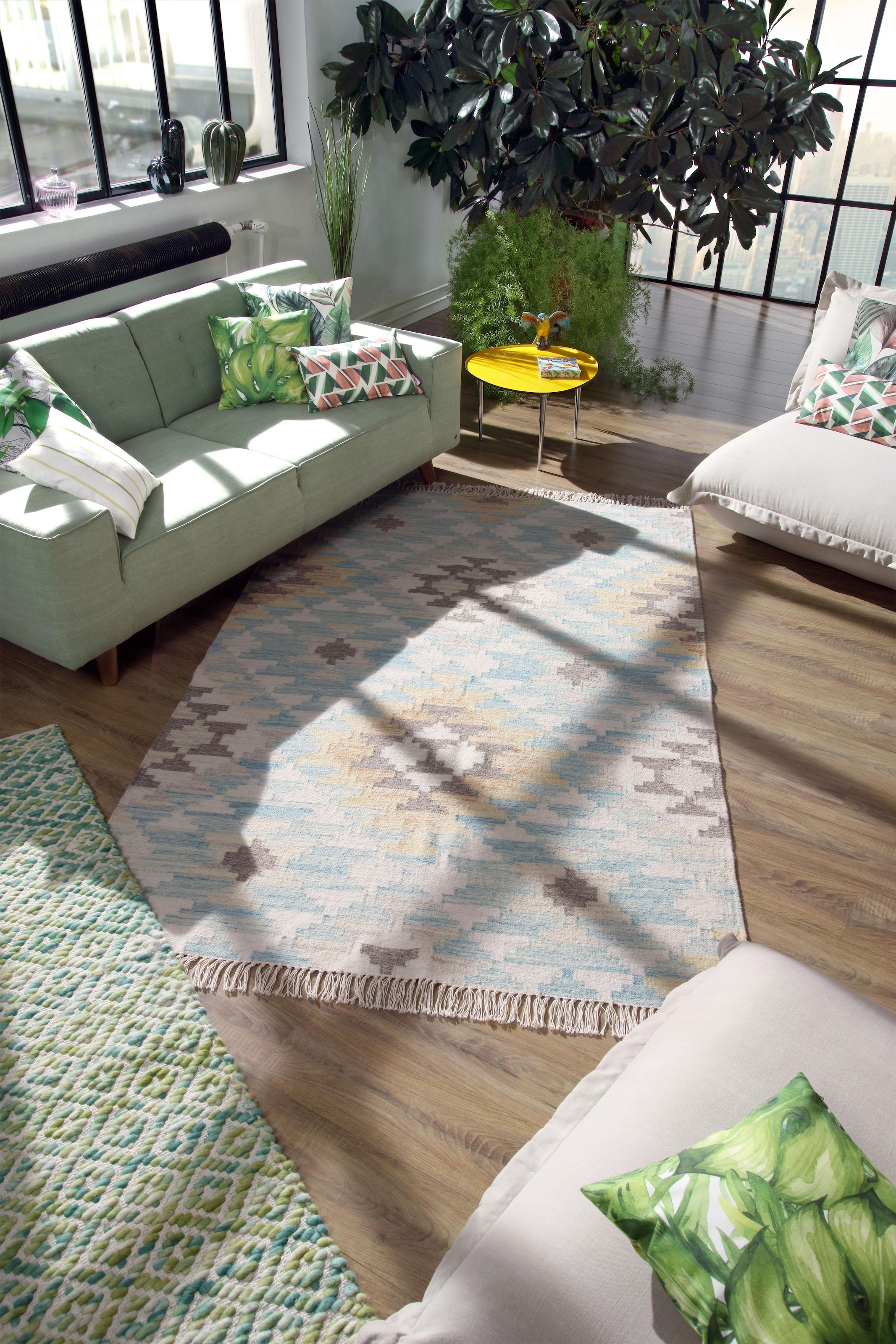 TOM TAILOR HOME Teppich »Check Kelim« rechteckig 5 mm Höhe handgewebt, mit Fransen, Boho-Style