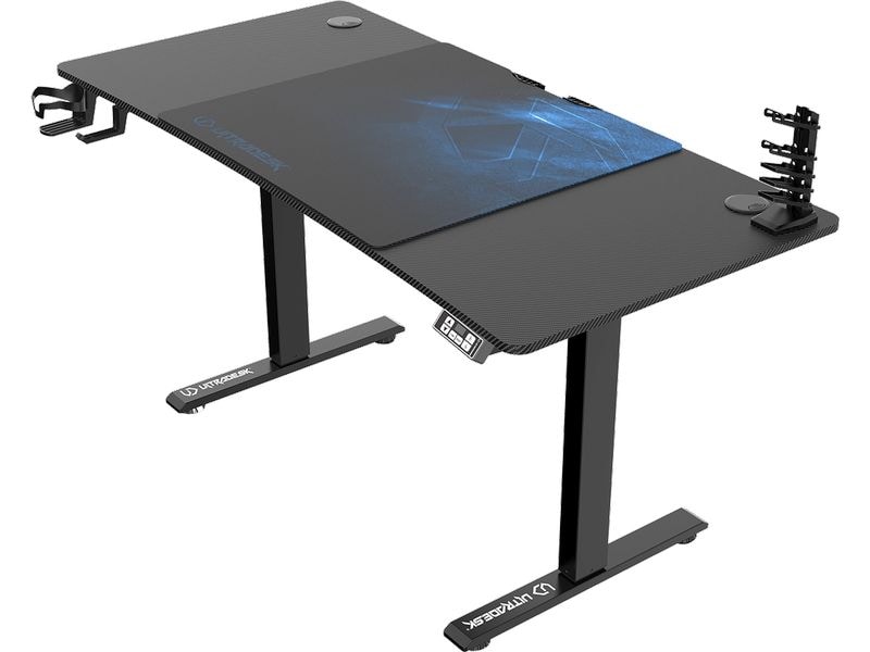 Ultradesk Gaming Tisch Level V2 Blau Elektrisch höhenverstellbarer Gaming-Tisch für bis zu zwei Monitore