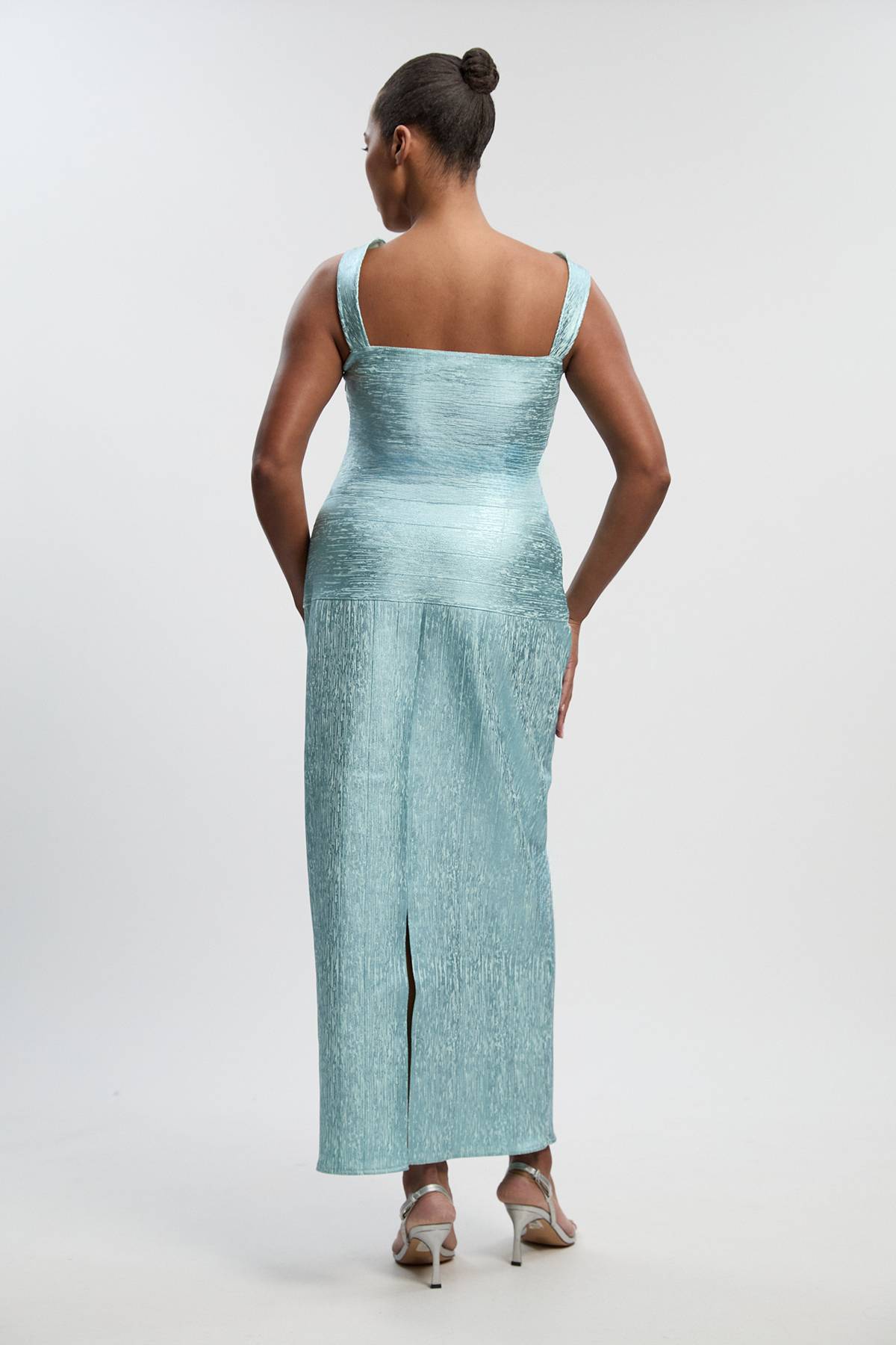 KarenMillen Robe Maxi Grande Taille en Maille Métallisée à Bretelles Moulante