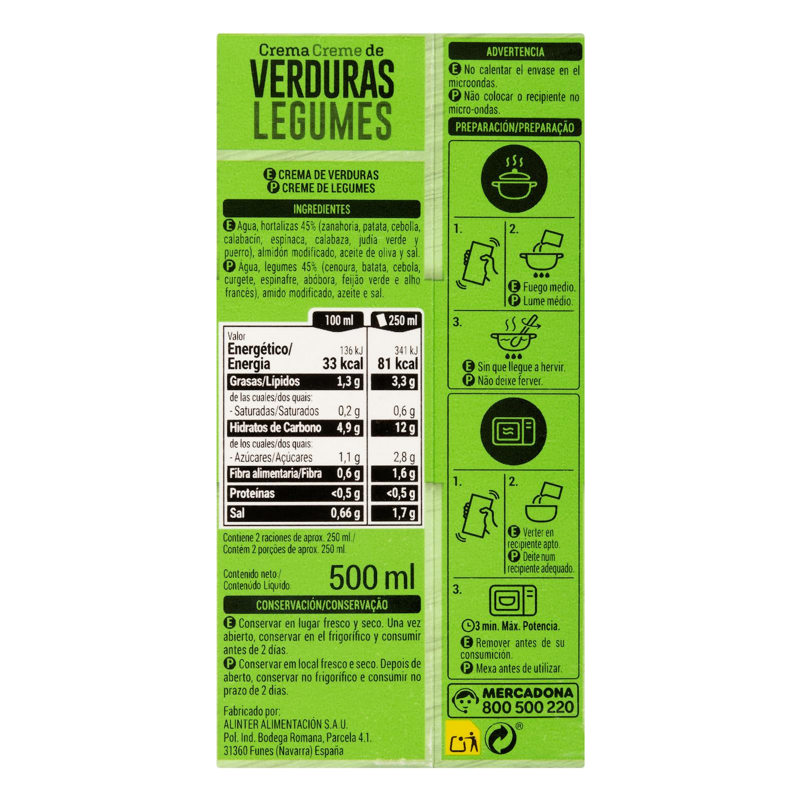 Crème de légumes Hacendado
