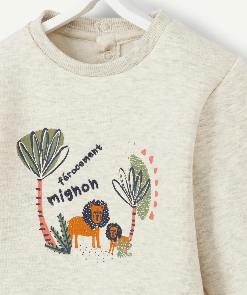 SWEAT BÉBÉ GARÇON EN FIBRES RECYCLÉES GRIS AVEC LIONS IMPRIMÉS