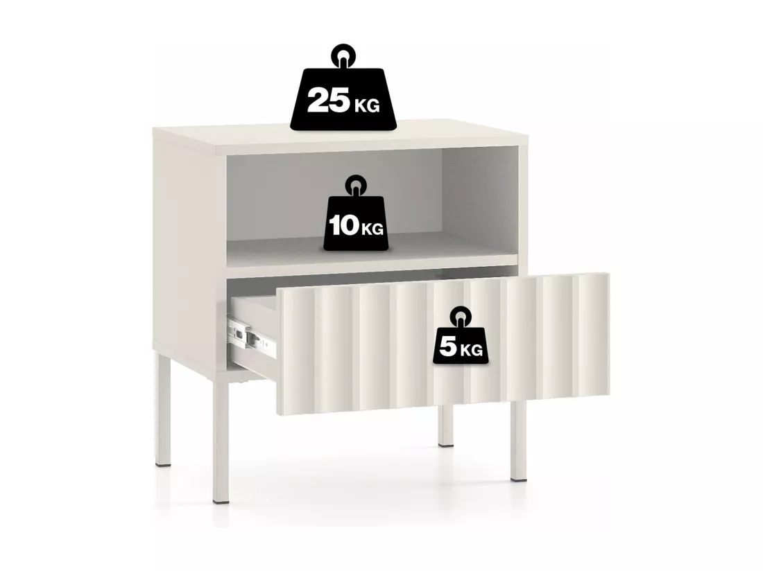 Table de chevet avec façades cannelées - 50 cm beige clair - DERRIVA