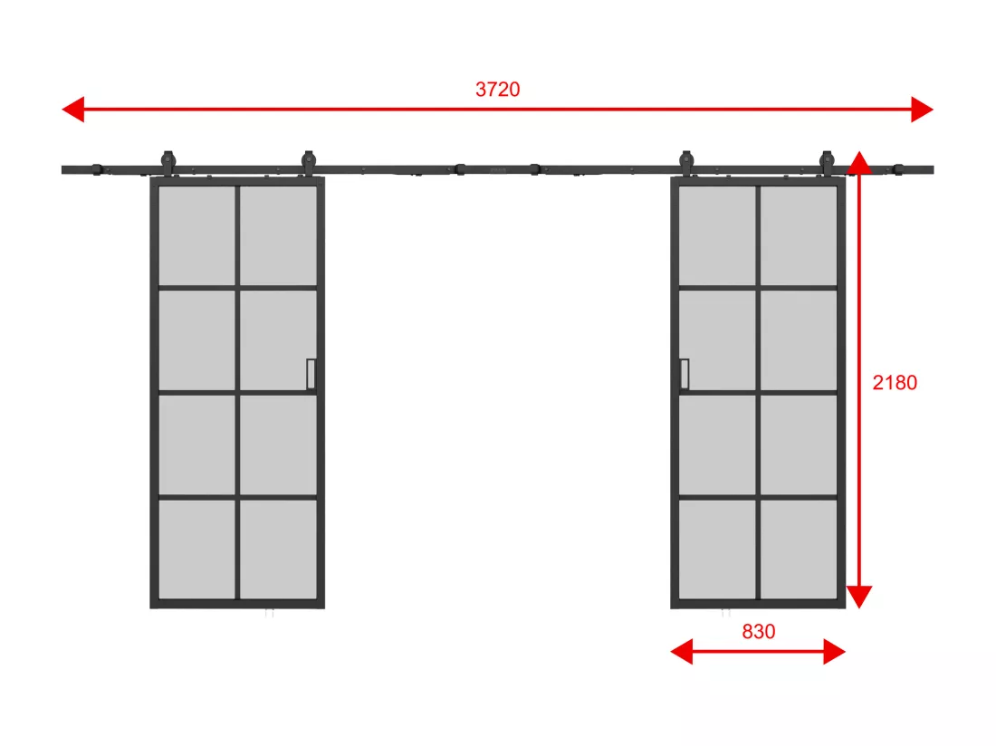 Porte coulissante double avec système en applique - aluminium et verre trempé dépoli - 2 x H205 x L83 cm - WILDEN II