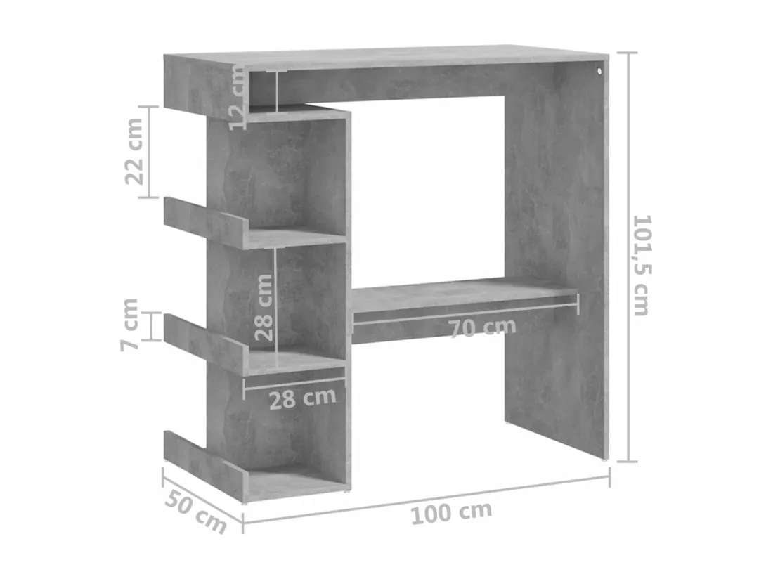 Table de bar étagère de rangement Gris béton 100x50x101,5 cm