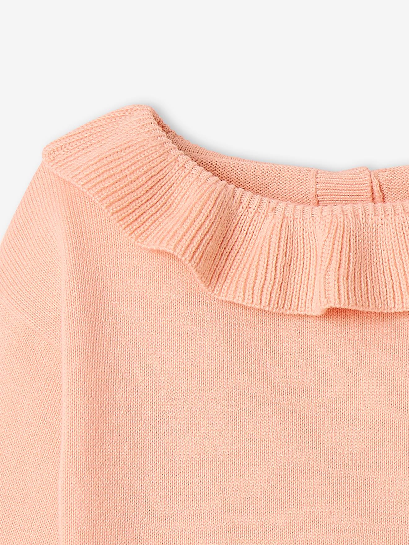 Casaquinho de bebê com babado na gola, rosa claro