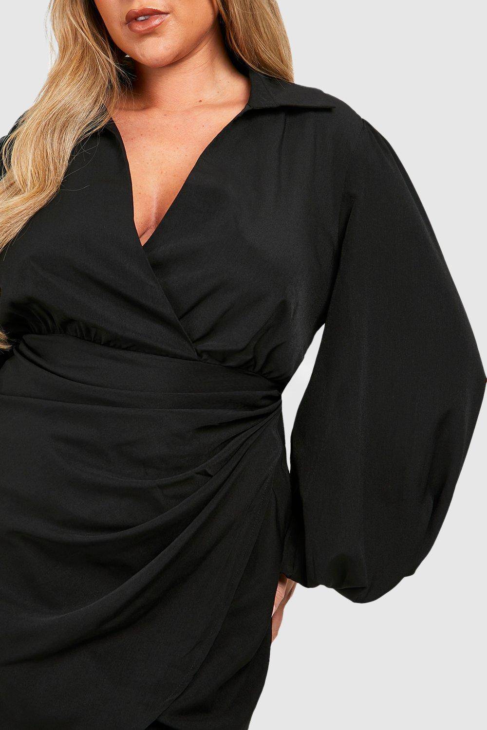 boohoo Plus Robe Portefeuille à Manches Blouson