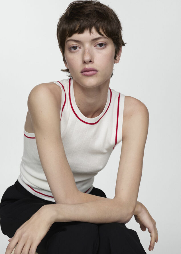 MANGO Knitted top with contrasting finish Light beige