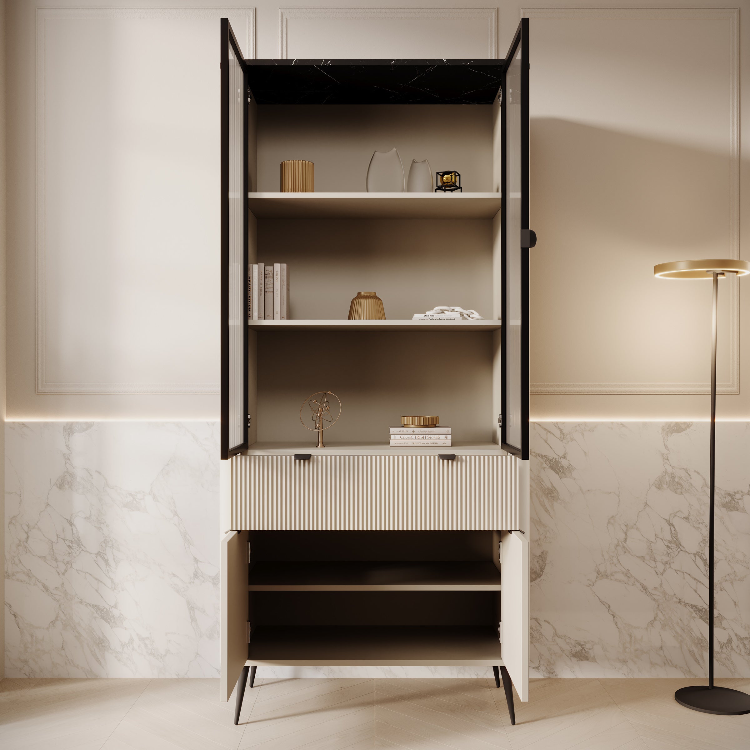 Mace - Vitrinekast - Beige - 90x40x191 cm