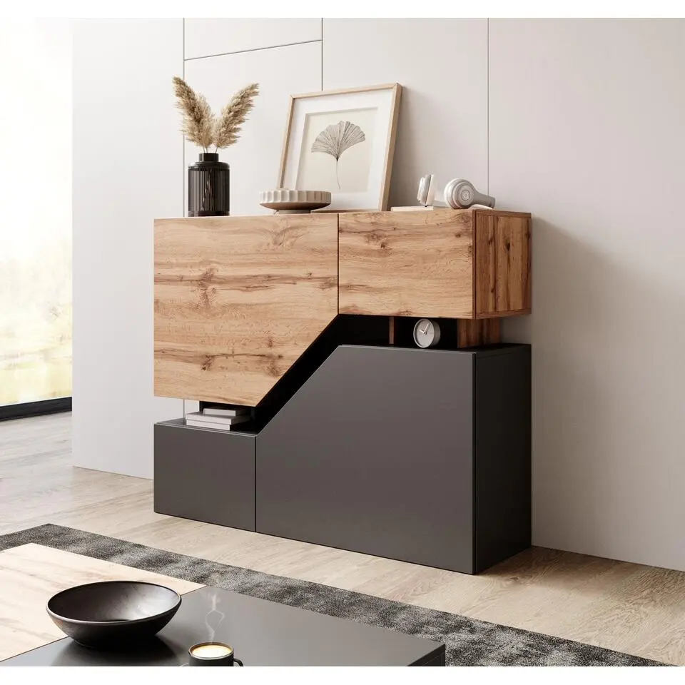 Meubella - Dressoir Canberra - Eiken - Antraciet - 120 cm