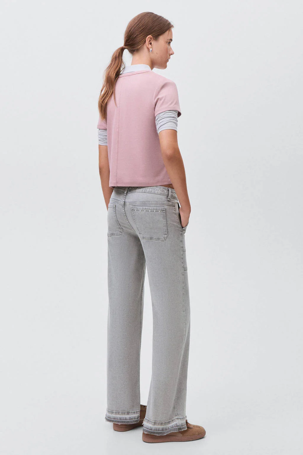 MANGO TEEN low waist wide leg jeans grey denim
