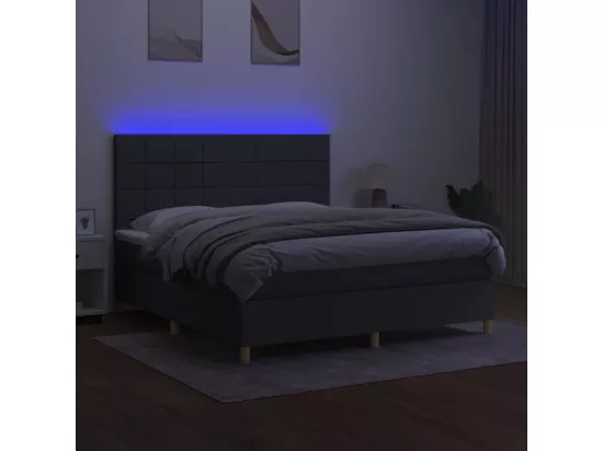 Sommier tapissier et matelas et LED Gris foncé 180x200 cm Tissu