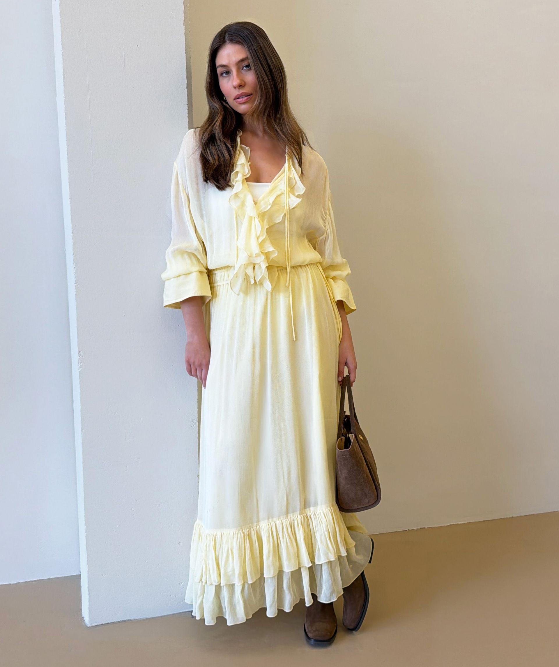 JV-GISELE oversized maxi jurk - butter yellow