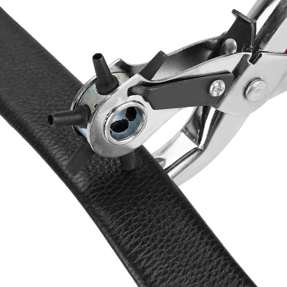 Stahl Revolver Lochzange Gürtellochzange mit Hebelübersetzung für Leder / Stoff / Pappe - Silber / Rot