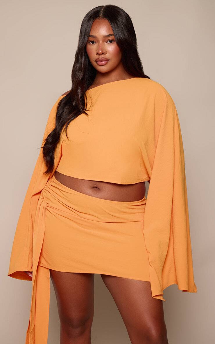 Orange Mini-jupe Grande Taille Tissée Fluide Avec Nœud Latéral Coordonné