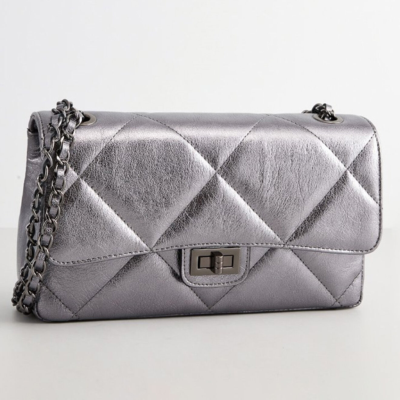 Christian Laurier Sac bandoulière en Cuir Lena argenté foncé - 27x15x8 cm