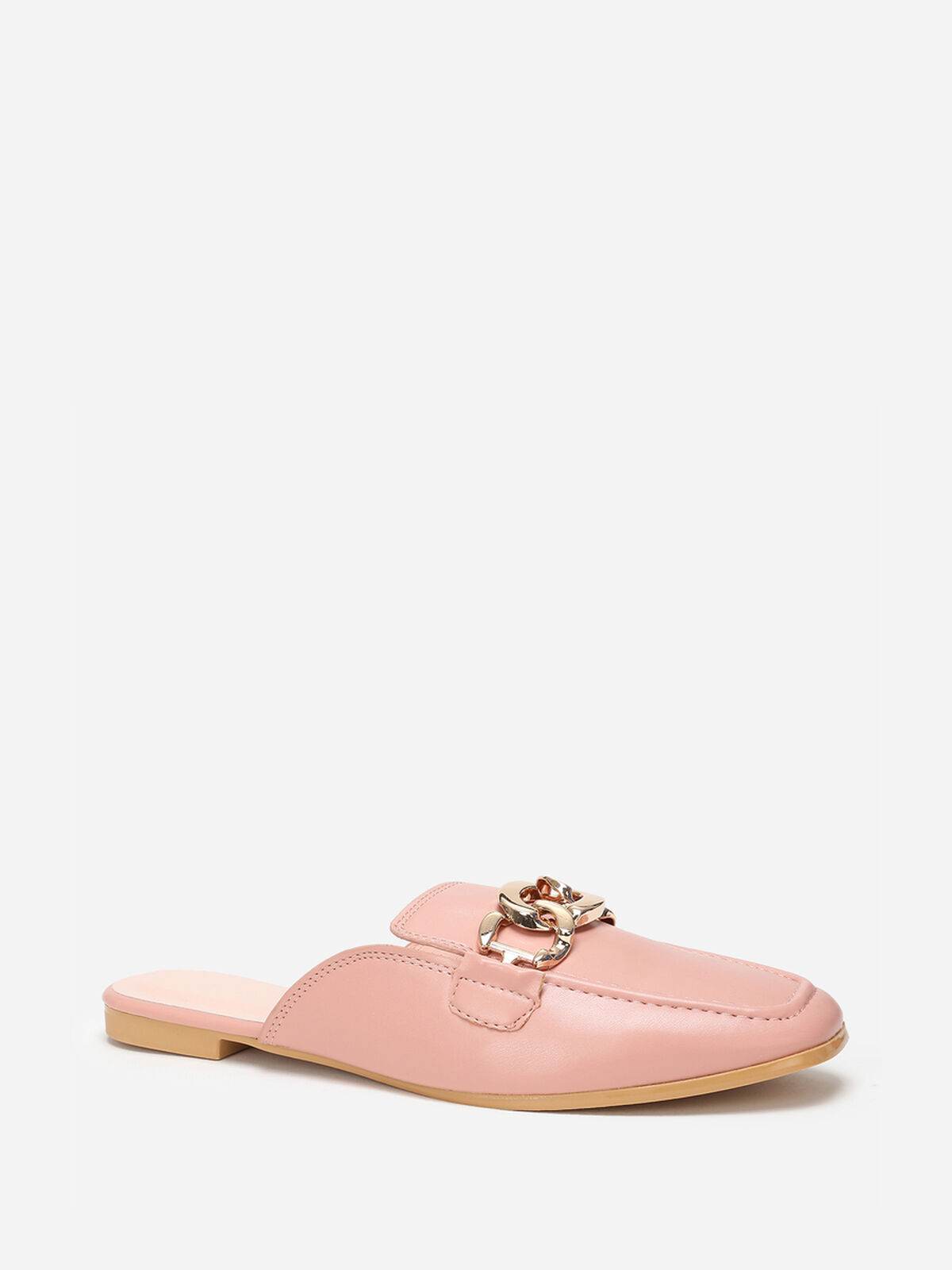 Mules mocassins avec bride à maillons- Rose