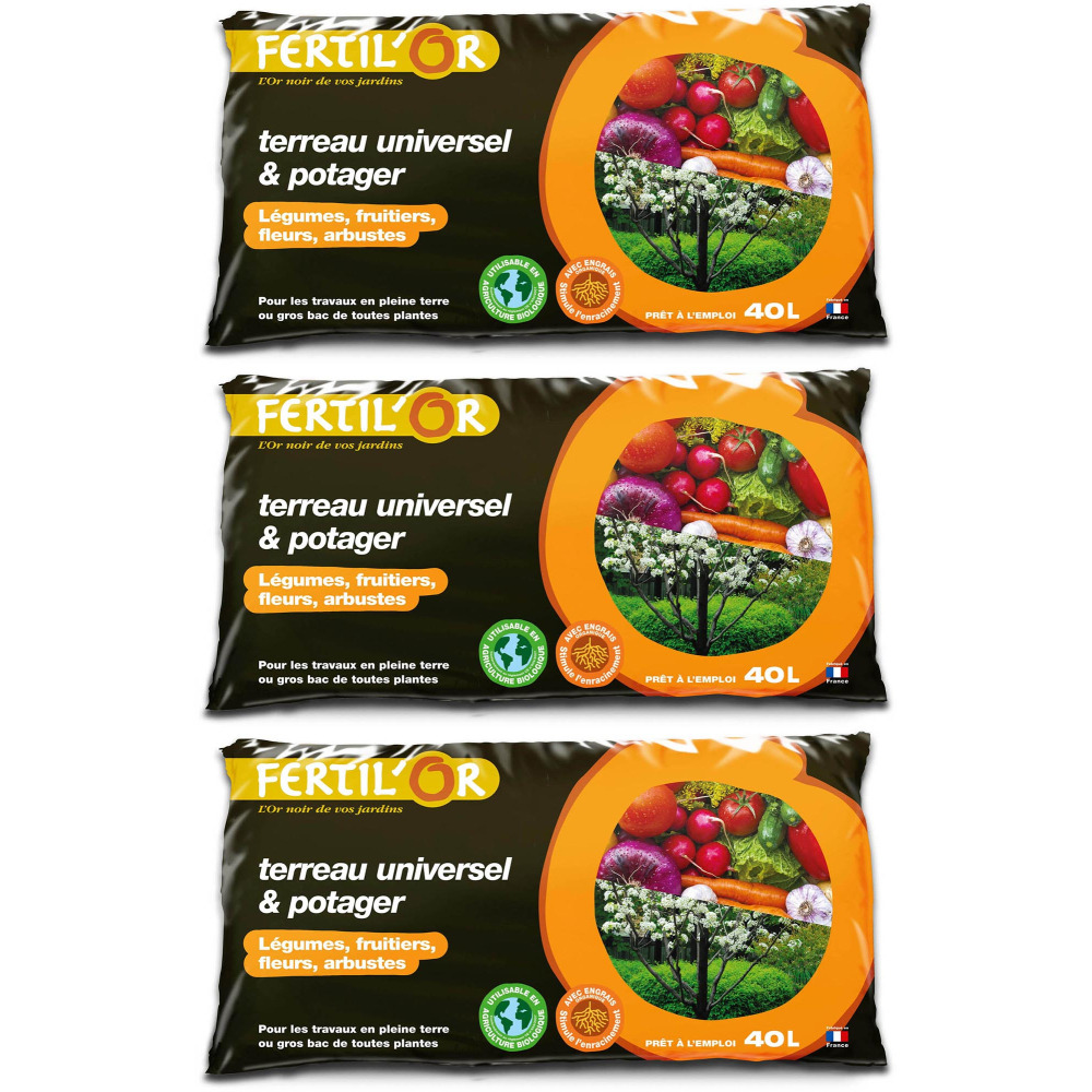 Terreau universel et potager pleine terre ou bac 40 litres (lot de 3)