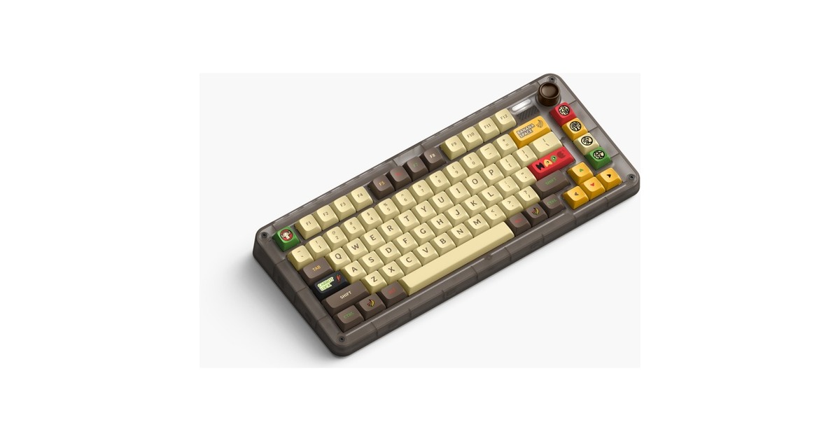 IqunixZX75 Happy Ape Wireless Mechanical Keyboard, gaming toetsenbord  (Bruin/geel, US lay-out, TTC Holy Panda, RGB leds, 75%, Hot-swappable, Double-shot PBT, 2.4GHz | Bluetooth 5.1 | USB-C)