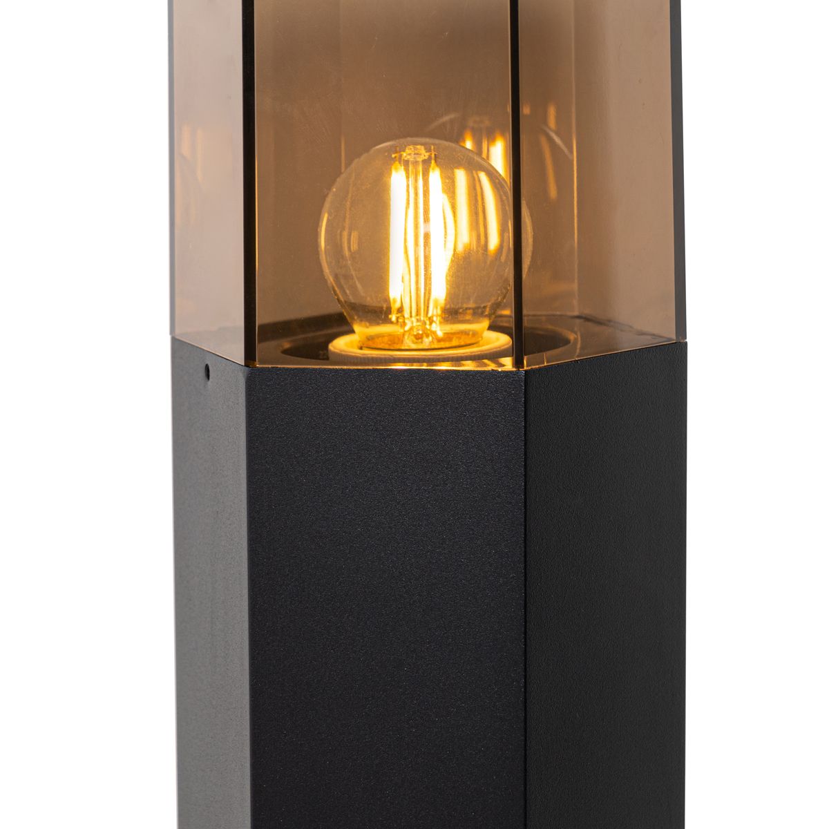 Staande buitenlamp zwart met smoke kap zeshoek 70 cm - Denmark