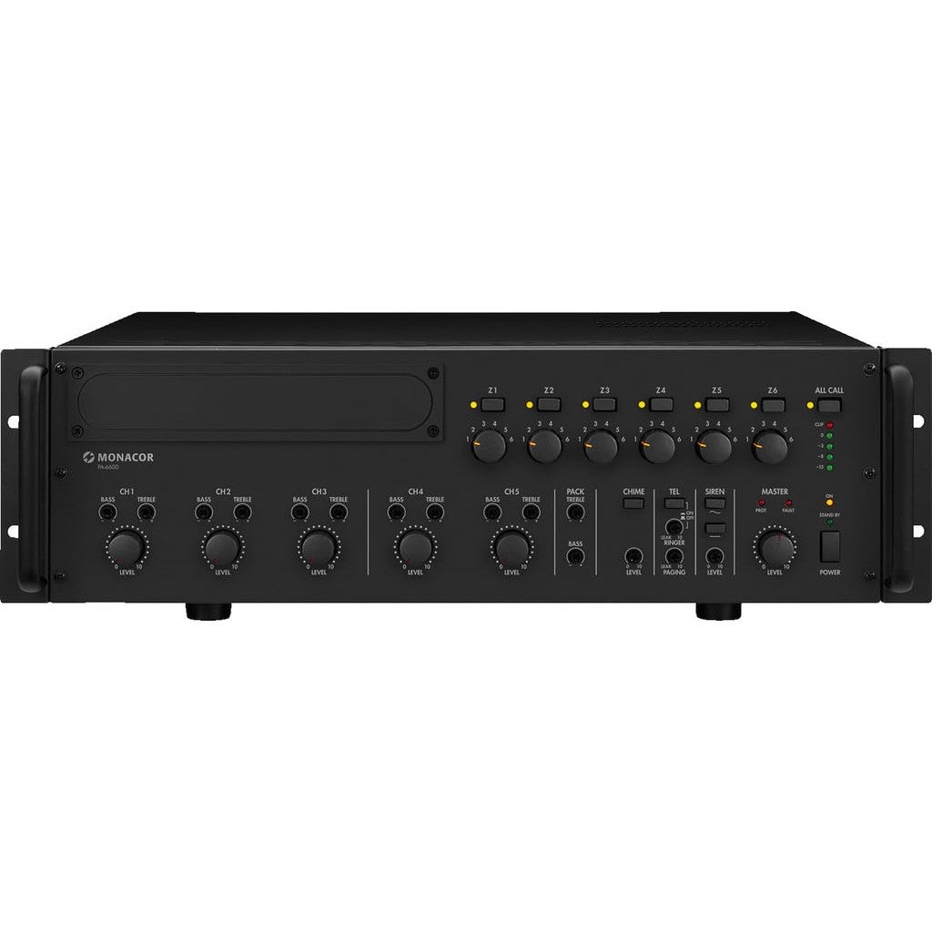 Monacor PA-6600 mono mixer-versterker met 6 zones