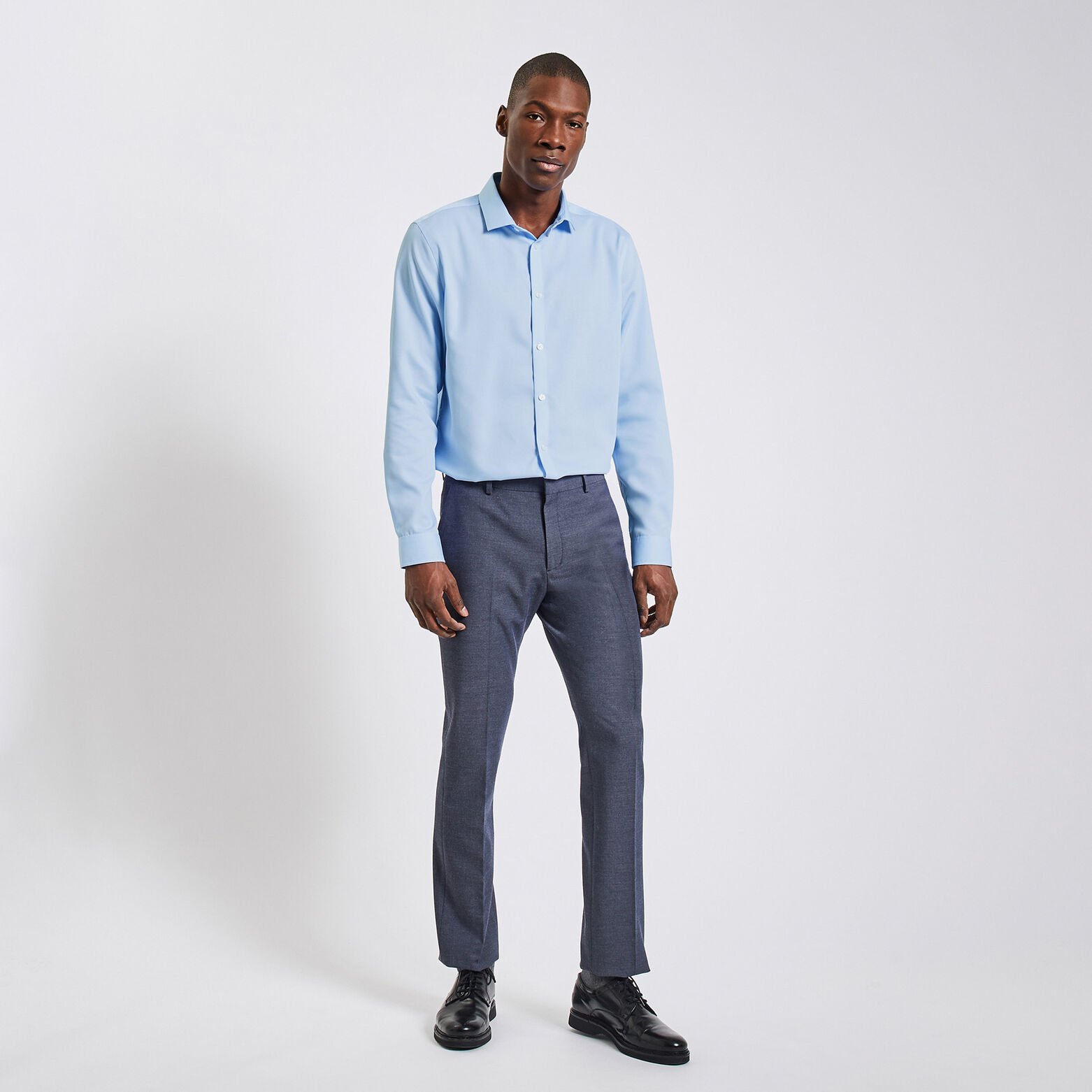 Chemise regular sans repassage unie coton Bleu clair