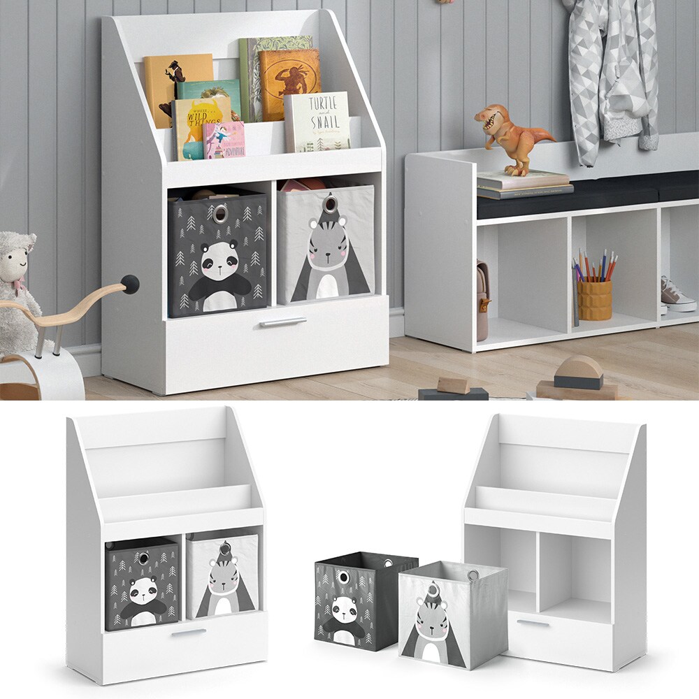 Vicco Kinderregal Bücherregal Wandregal Luigi Weiß 72x96 cm modern Kinderzimmer Regal Spielzeugregal Dekoregal Standregal Aufbewahrungsregal Würfelregal Schublade Ablage Fach freistehend Faltbox