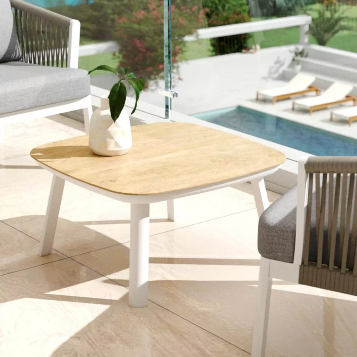 Table basse de jardin carrée aluminium Amalfi Blanc