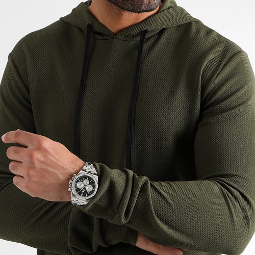 Sweat Capuche Oversize Texturé Waffle 0592 Vert Kaki